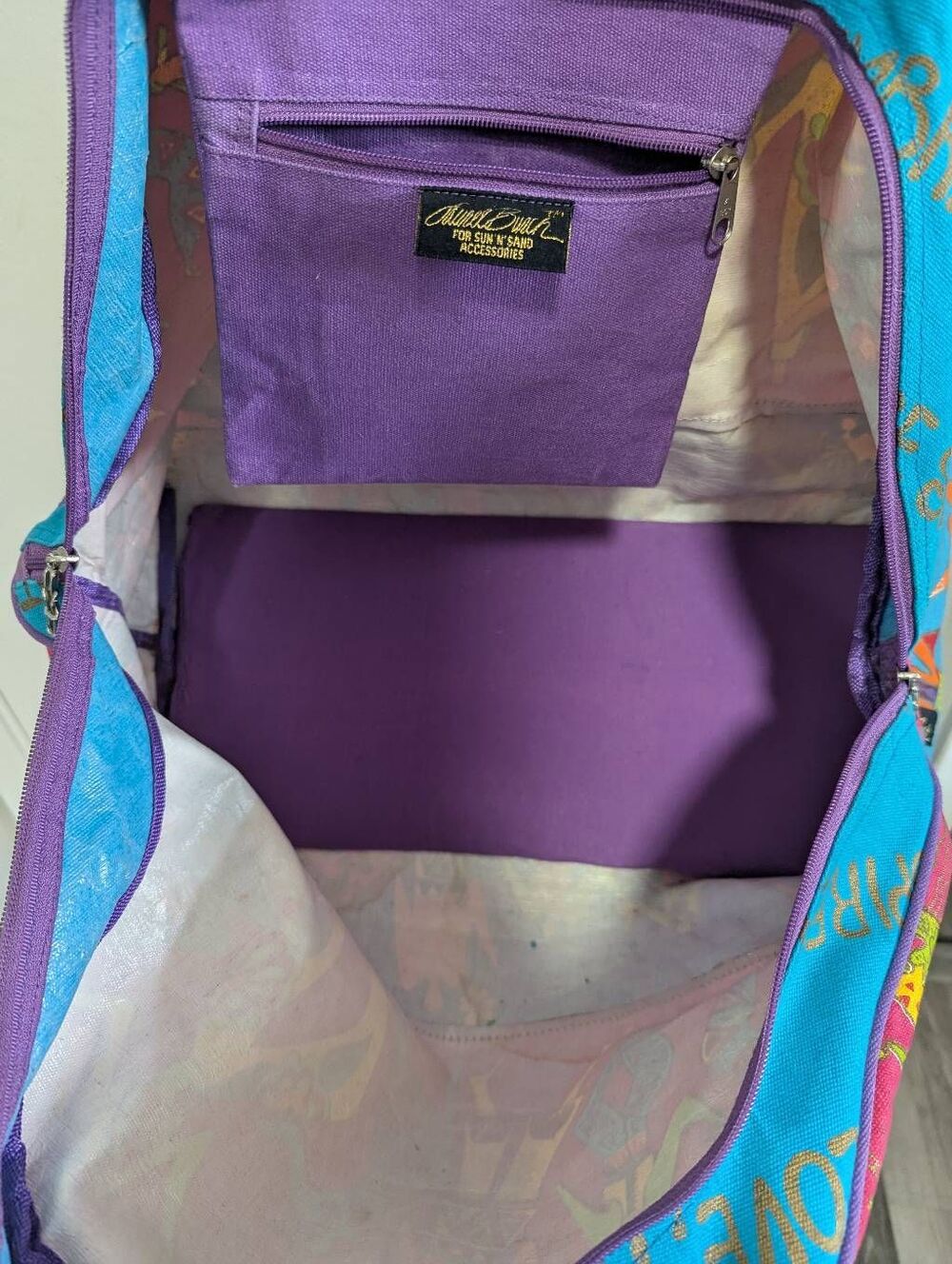 90s Laurel Burch multicolor dancing people large duffle overnight beach bag - Picture 7 of 10